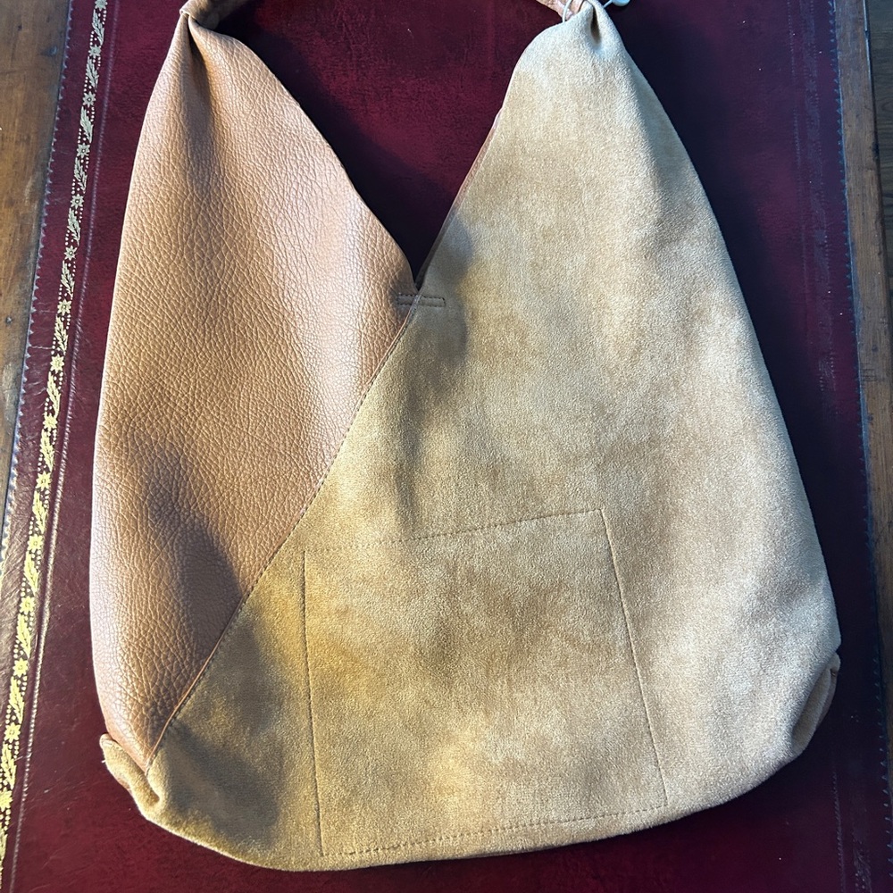 Brown Suede Pebbled Leather Tote Bag Shoulder Bag Animal Friendly NWOT - Picture 14 of 16